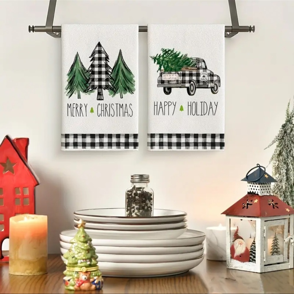 Festive Plaid Christmas Hand Towels - Soft, Absorbent, and Lint-Free, NEW